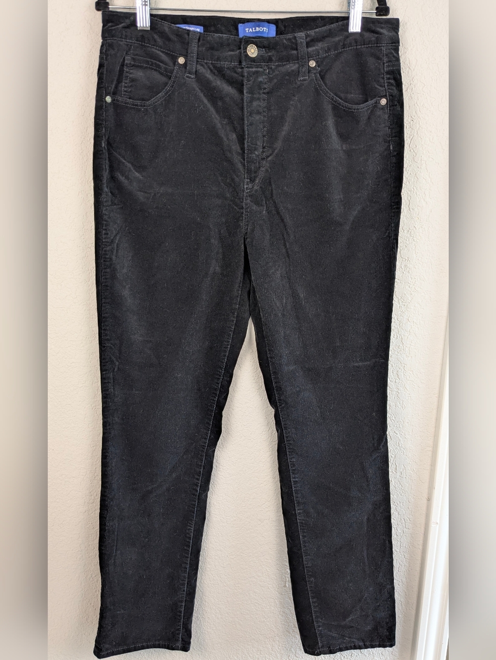 Talbots Courderoy Pants 12 Black High Waisted Straight Leg Stretch Cotton